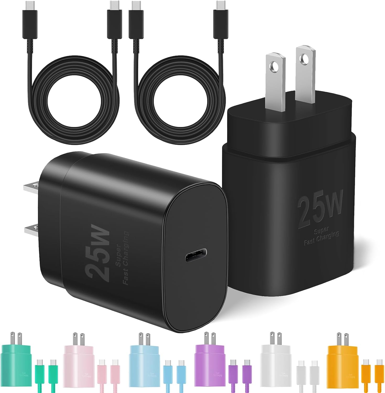 Detalle de MAILESI Type C Charger Fast Charging 25W Kit — 2x USB-C Chargers + 2 Long Cables (10ft & 6ft)