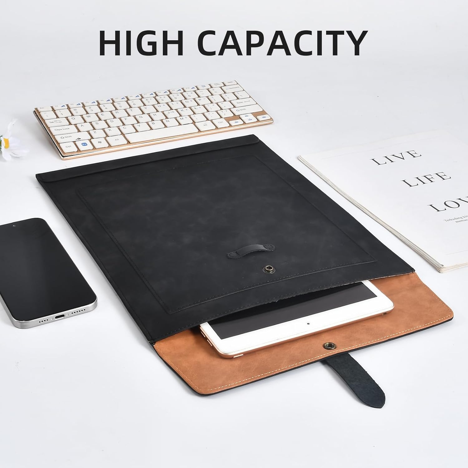 Thumbnail 3 de QIXIN Brown Matte PU Leather File Folder (A4) with Button Closure