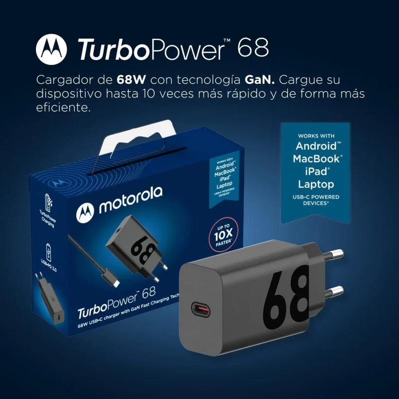 Detalle 2 de Motorola TurboPower 68 SJMC682: Cargador de Red USB-C 68 W con GaNFast