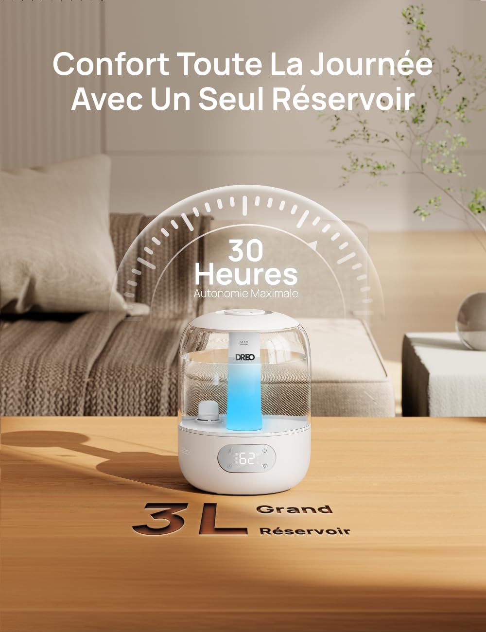 Thumbnail 5 de Dreo 3L Humidificateur Bébé Silencieux: brume fraîche, capteur d’humidité et lumière d’ambiance