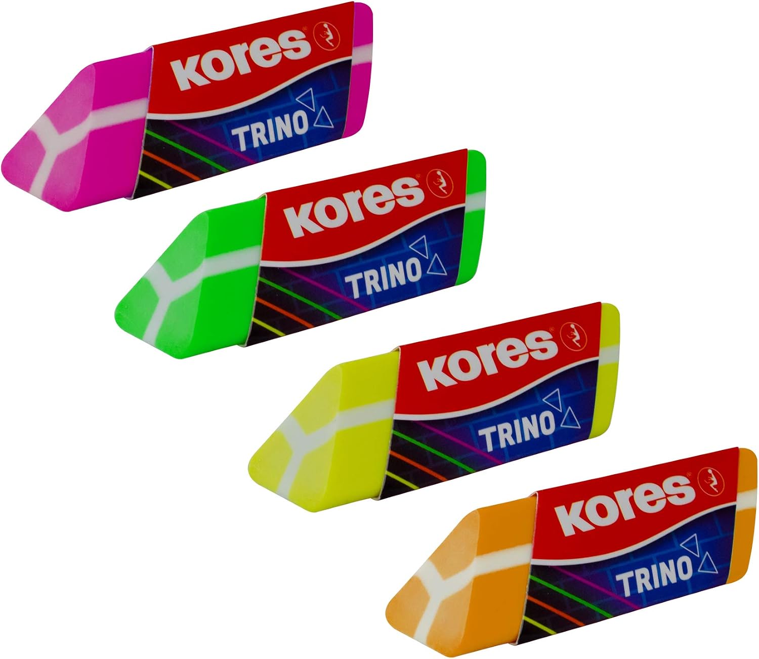 Detalle 2 de Kores 40523 Trino driehoekige PVC-gom, neonkleuren, set van 2