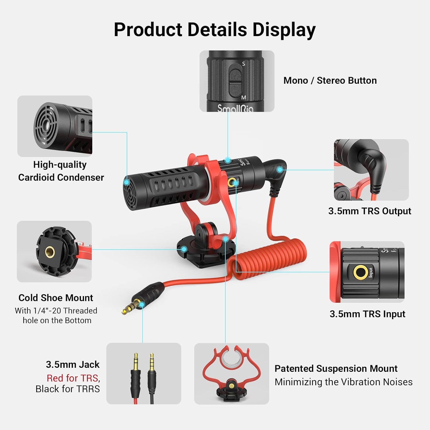 Thumbnail 6 de SMALLRIG Forevala S20 Dual-Input Videomikrofon mit Stoßdämpfung – Für DSLR, GoPro und Smartphone