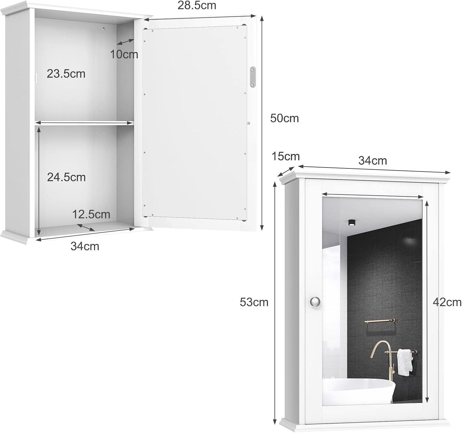 Detalle de LIFEZEAL Armoire de Salle de Bain avec Miroir 34 x 15 x 53 cm – Blanc