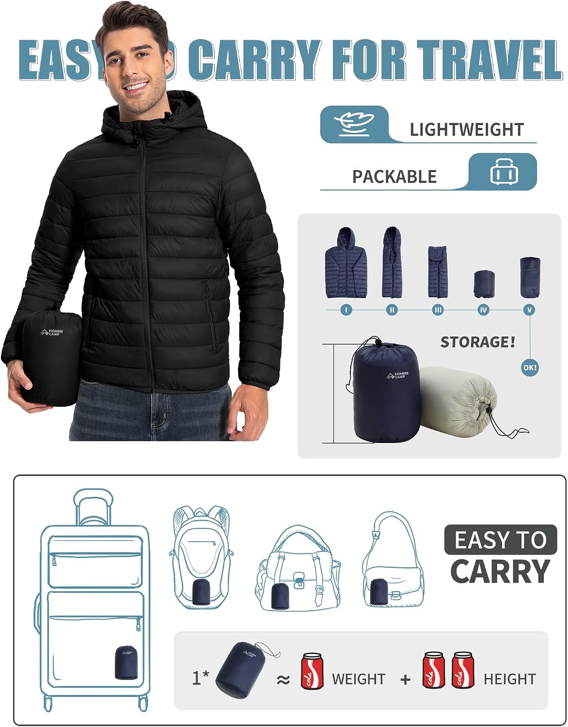 Detalle de Pioneer Camp Mens Lightweight Packable Puffer Jacket 1 Hooded