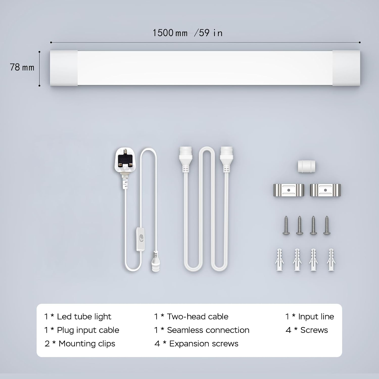 Thumbnail 6 de Amdelne 6000k LED Batten Light (5FT / 150CM, 45W) Plug-in IP65 strip for garage, kitchen and more