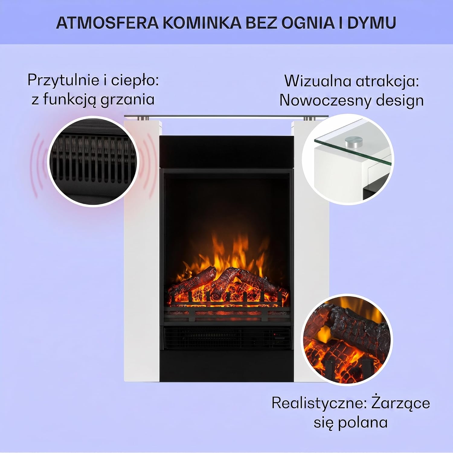 Detalle 2 de Klarstein Studio 5 – kominek elektryczny wolnostojący LED, 900 lub 1800 W