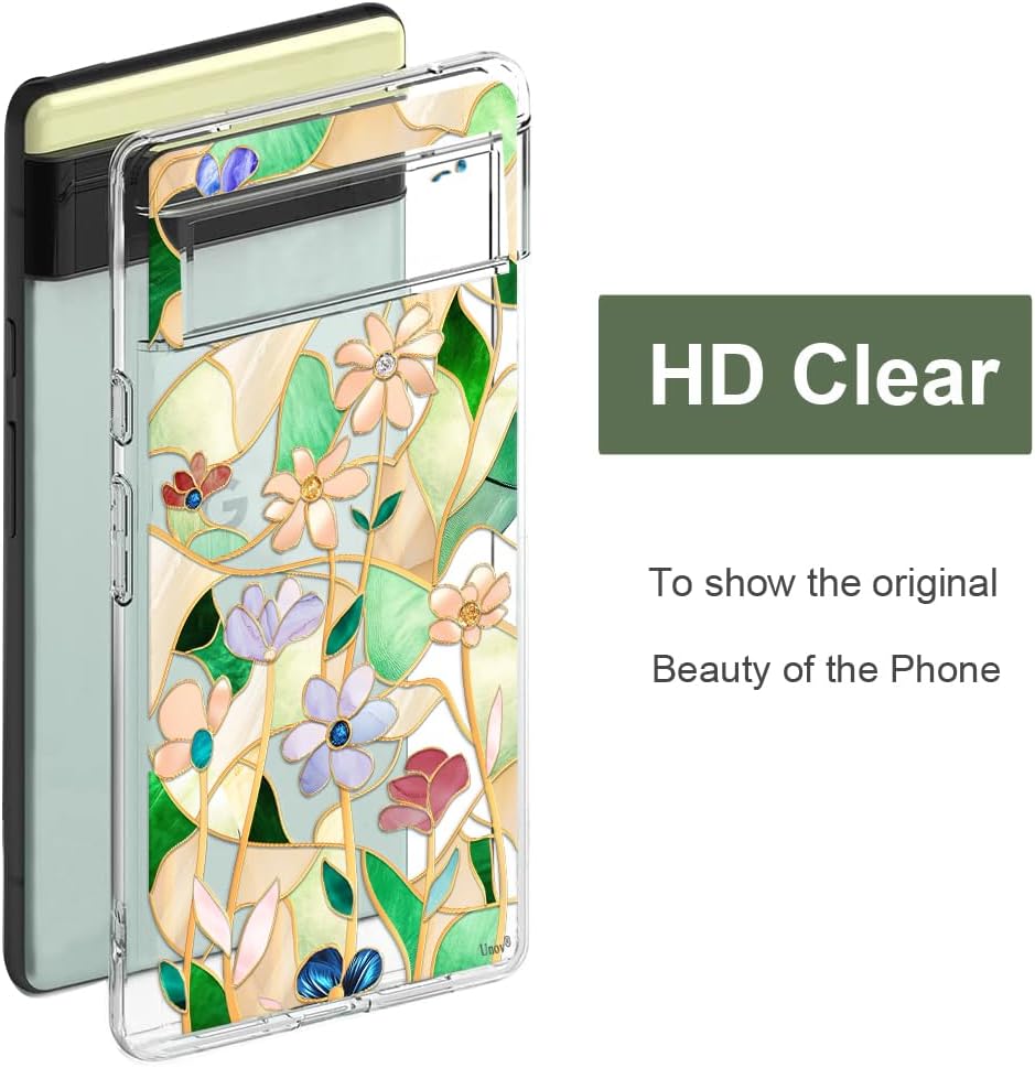 Detalle 2 de Unov Case for Pixel 6 5G: Clear Florals TPU Back Cover with Raised Edges