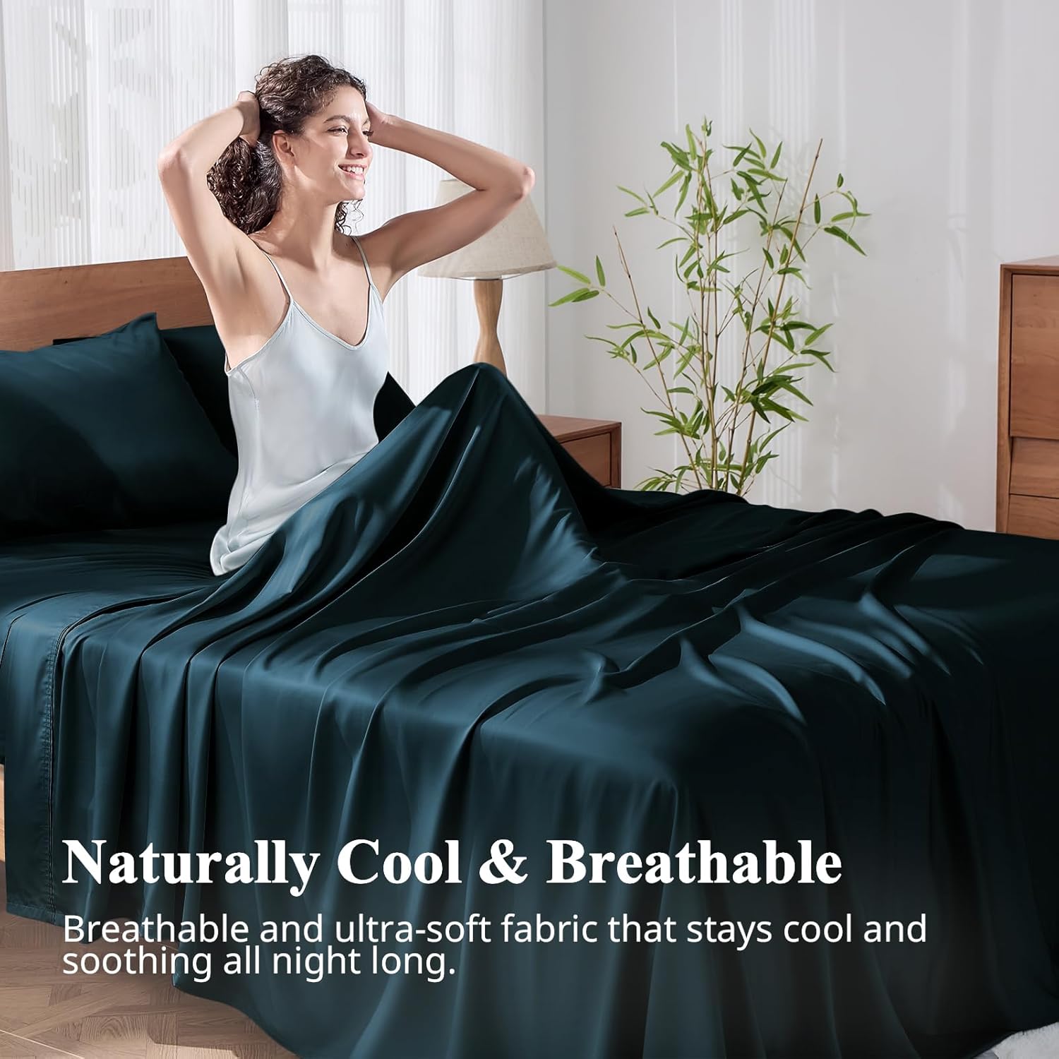 Thumbnail 2 de KRIMANO Queen Size Sheet Set (100% Viscose Derived from Bamboo) — Navy Blue, 4-Piece