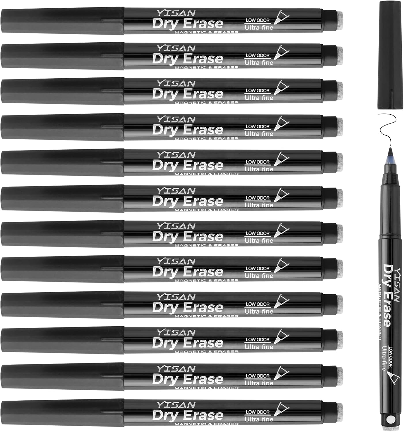 Thumbnail 6 de YISAN Magnetic Whiteboard Pens (Ultra Fine 0.7 mm) – 12 Dry Wipe Markers with Erasers