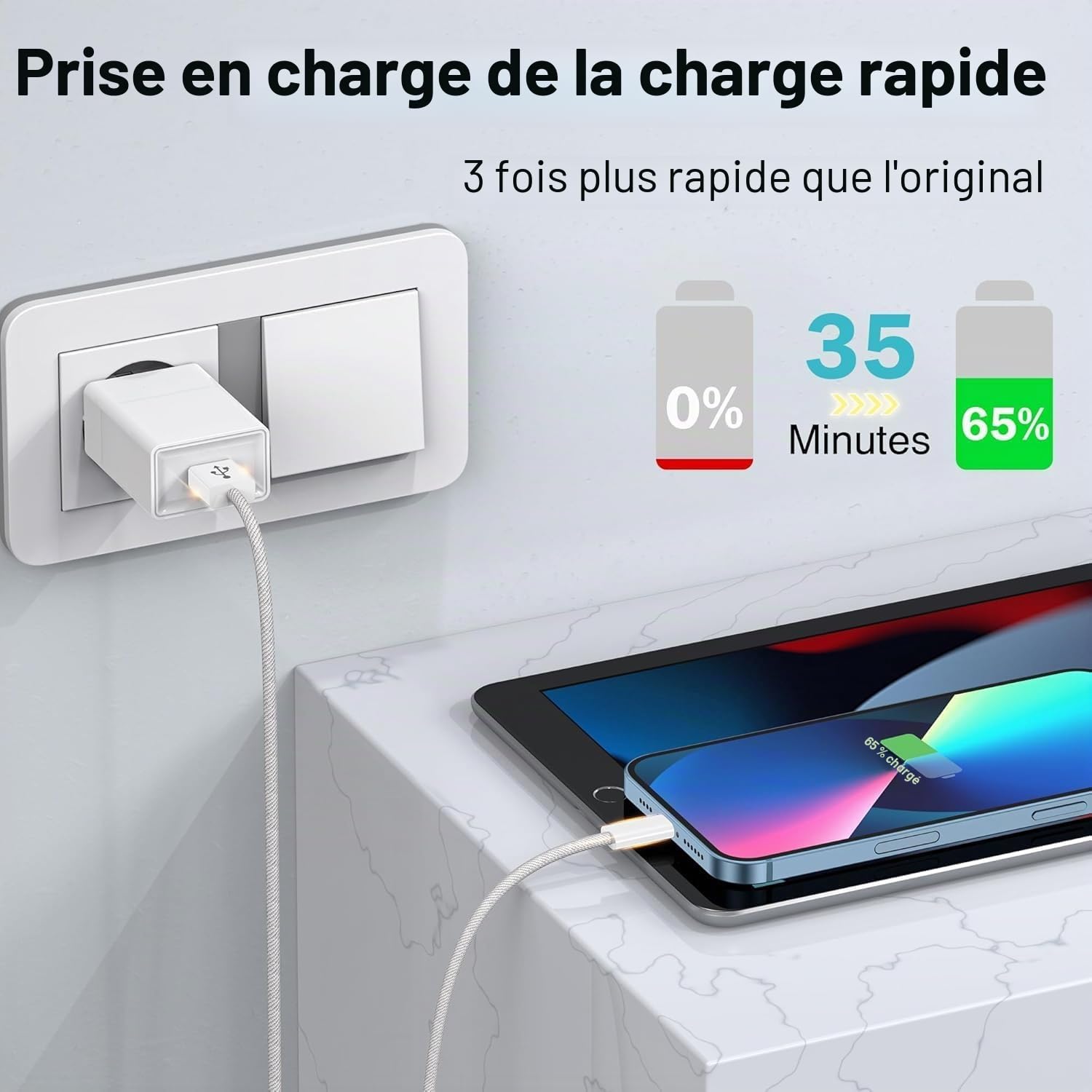 Thumbnail 4 de Câble iPhone SIZUKA 3m+3m certifié MFi - Nylon tressé, Charge rapide et Data à 480 Mbps