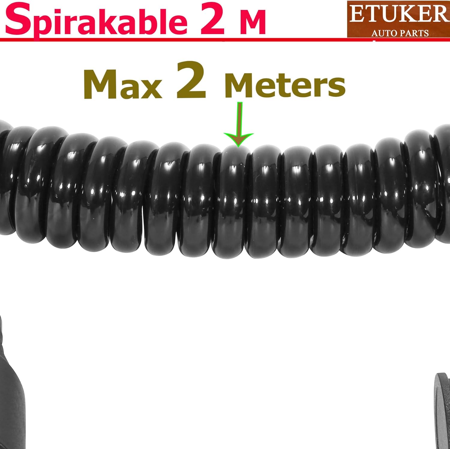 Detalle 2 de ETUKER 7-Pin Extension Coiled Cable, 2m Spiral Copper Lead for Trailer Towing (7-7 Pin)