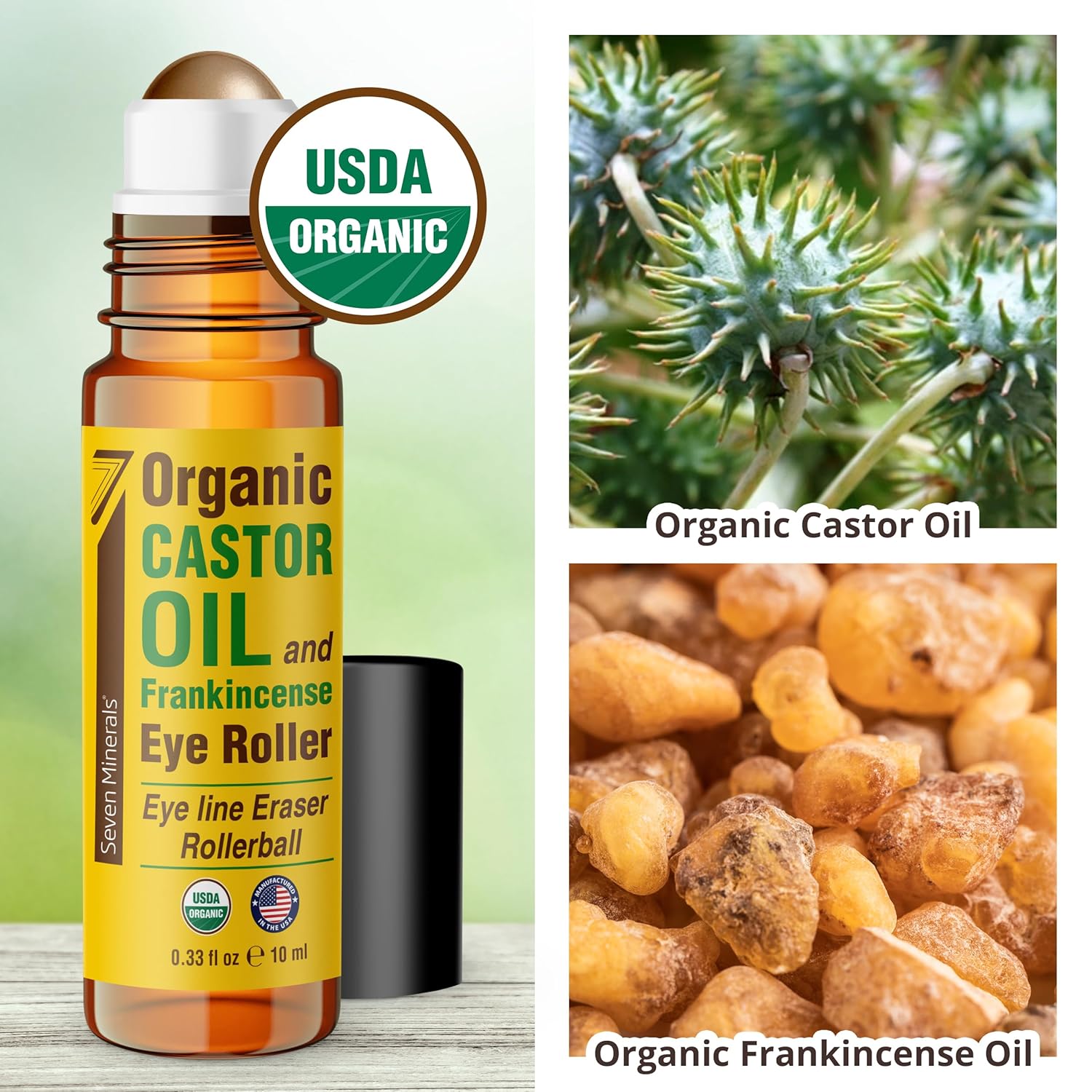 Detalle 2 de Seven Minerals Organic Castor Oil Roll On Eye Roller for Under Eye Bags, Dark Circles & Wrinkles