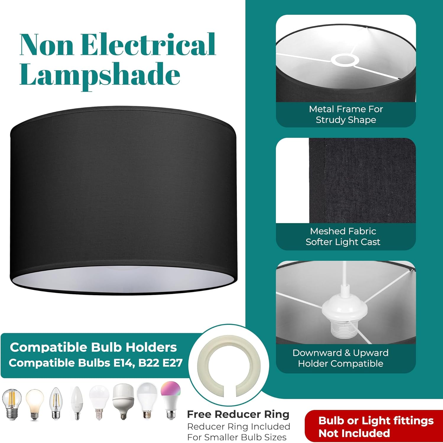 Detalle de GIGGI 8" Black Fabric Lampshade – Modern Drum Shade for Ceiling, Table and Floor Lamps