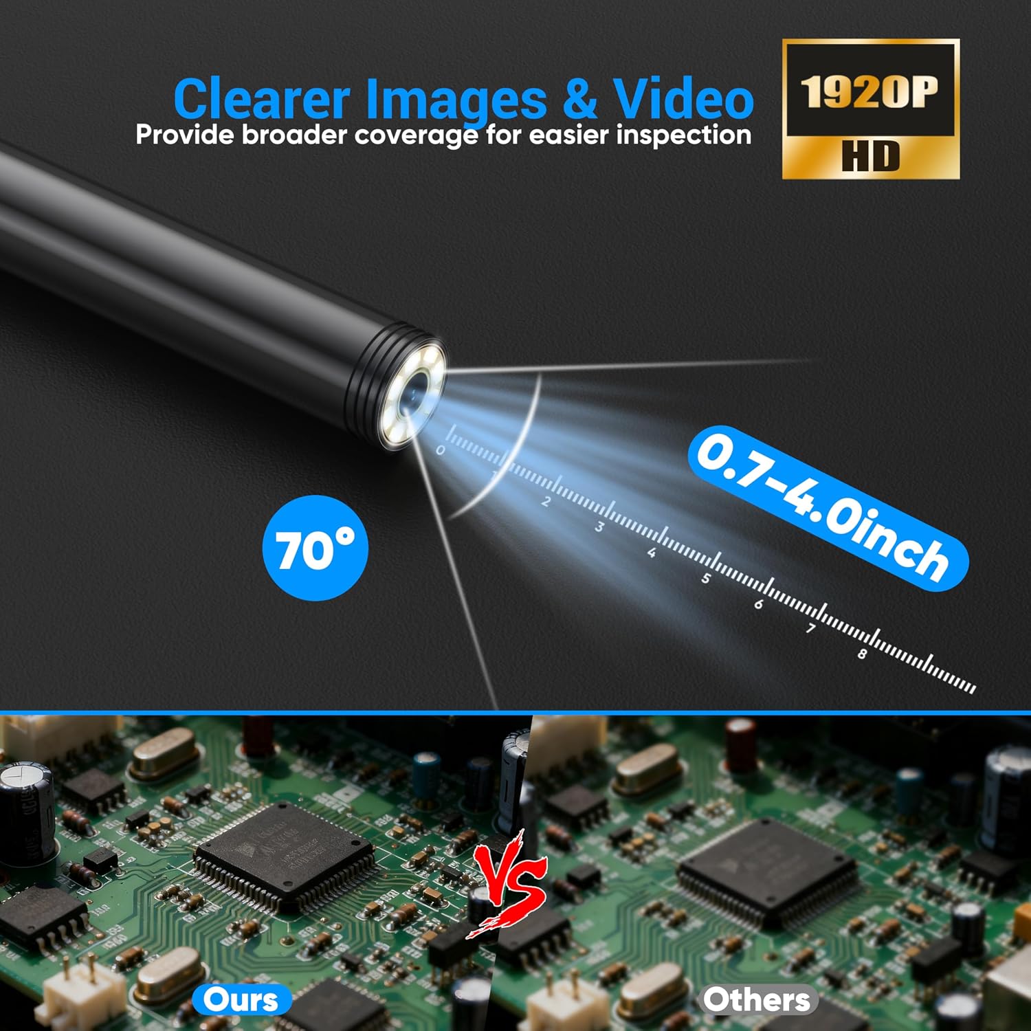 Detalle 2 de Ditomil Endoscope Camera, 1920×1440, 16.4ft Semi-Rigid Cable, 8 LEDs