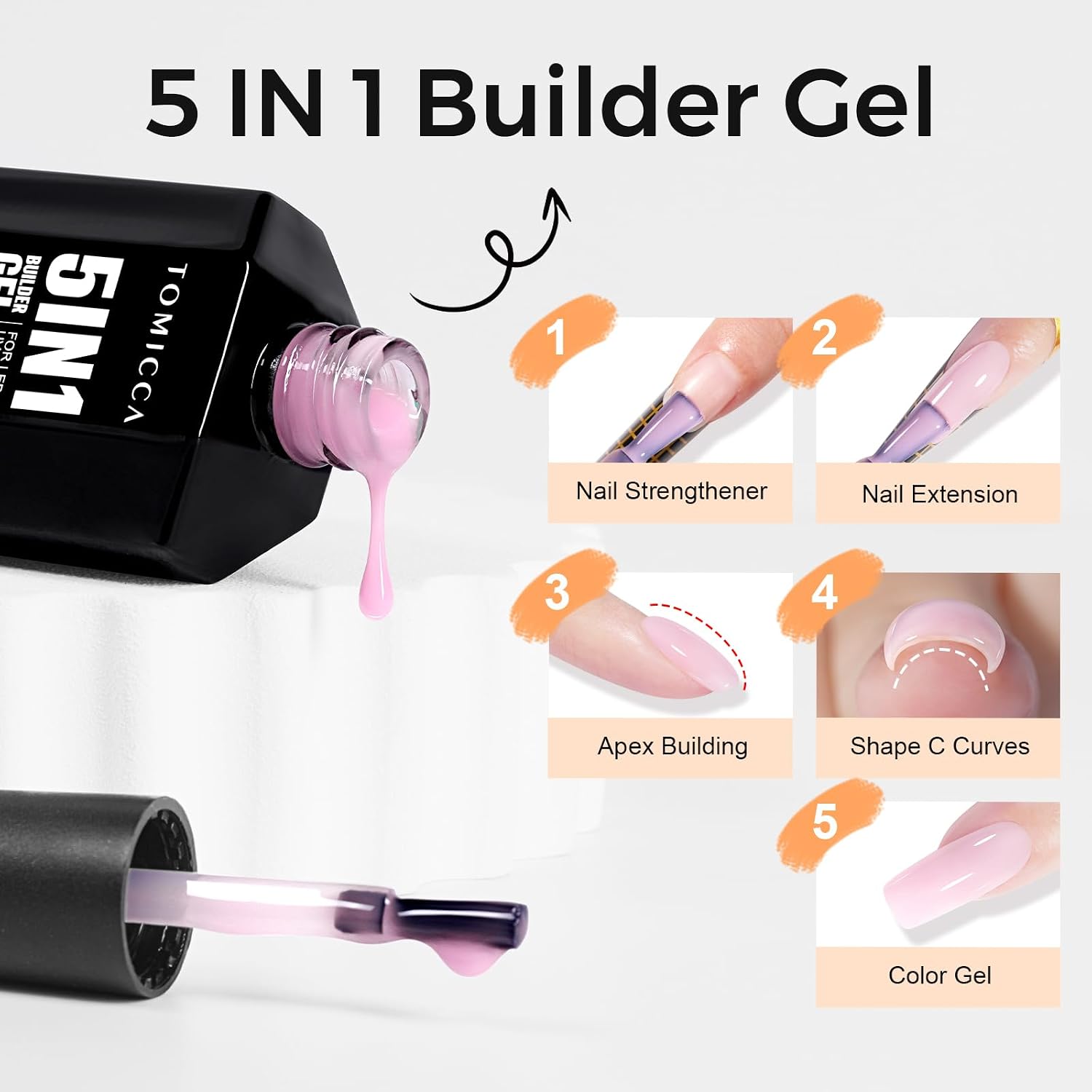 Detalle 2 de TOMICCA Builder Gel 5-in-1 Rosa – UV-Gel für Nagelverlängerung, Reparatur und Dekor