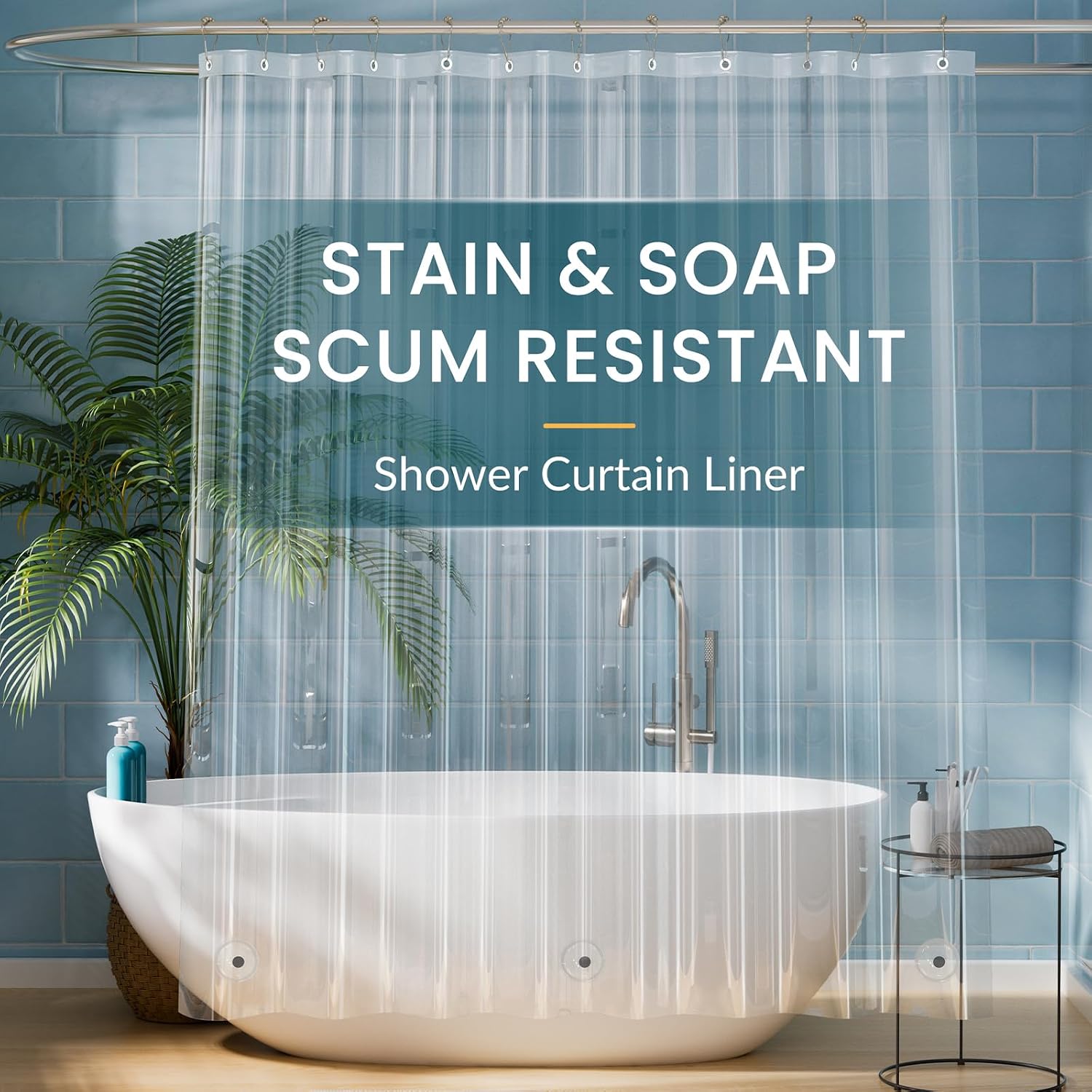 Detalle de Titanker 1 Clear PEVA Shower Curtain Liner, 72 x 72 Inches, with Magnets