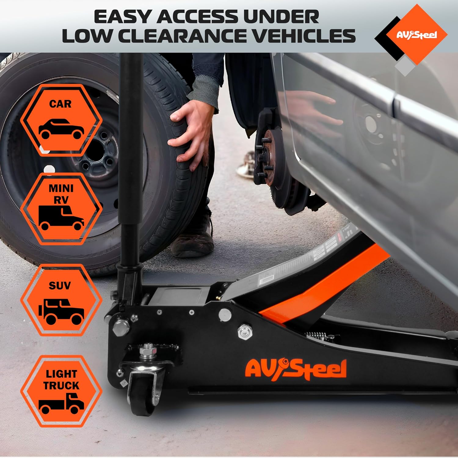 Detalle de AV Steel Low Profile Floor Jack 3 Ton (6600 lbs) Hydraulic Heavy-Duty Car Jack