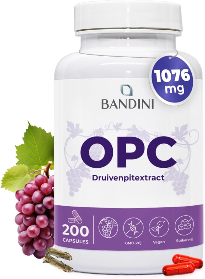 Detalle de BANDINI OPC 95% druivenpitextract, 200 capsules met vitamine C