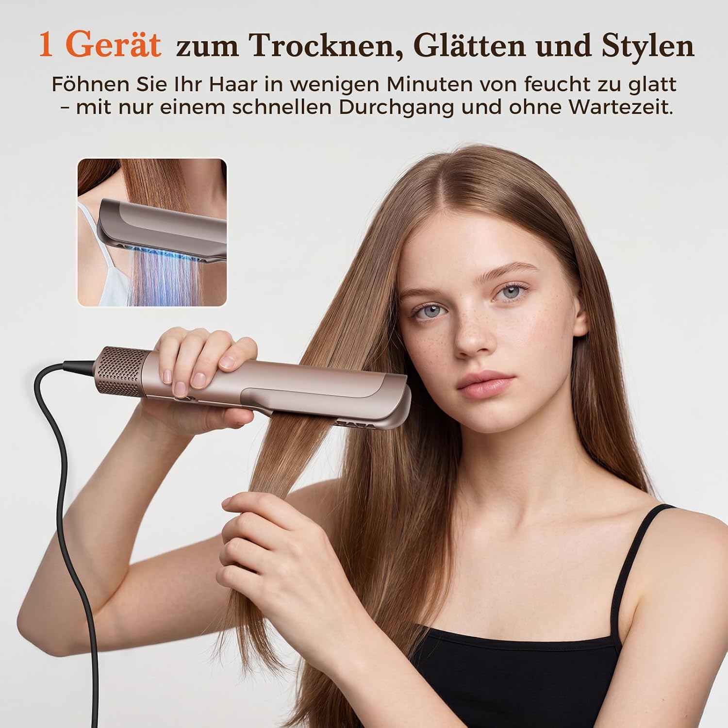 Detalle de Airstraight Glätteisen Föhn 2in1 – Luftglätter Nass-zu-Trocken Haar, 1300 W, 160 °C, 110.000 U/min
