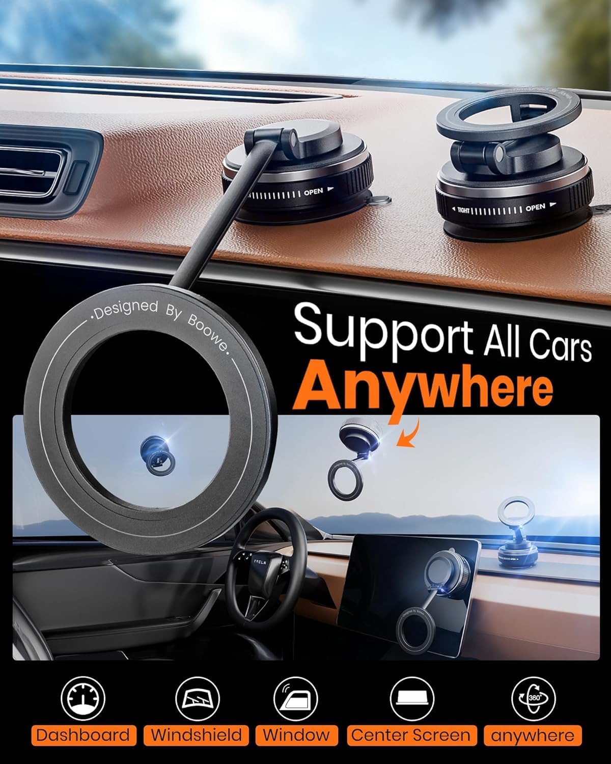 Detalle de Boowe 2026 Upgraded Vacuum Magnetic Phone Holder for Car (360° adjustable, strong suction lock)