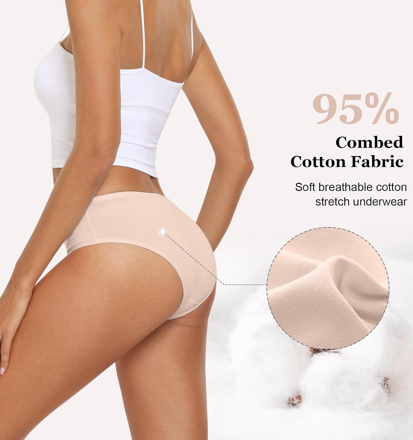 Detalle 2 de coskefy Women’s Cotton Hipster Underwear, Low-Rise Briefs (6-Pack)