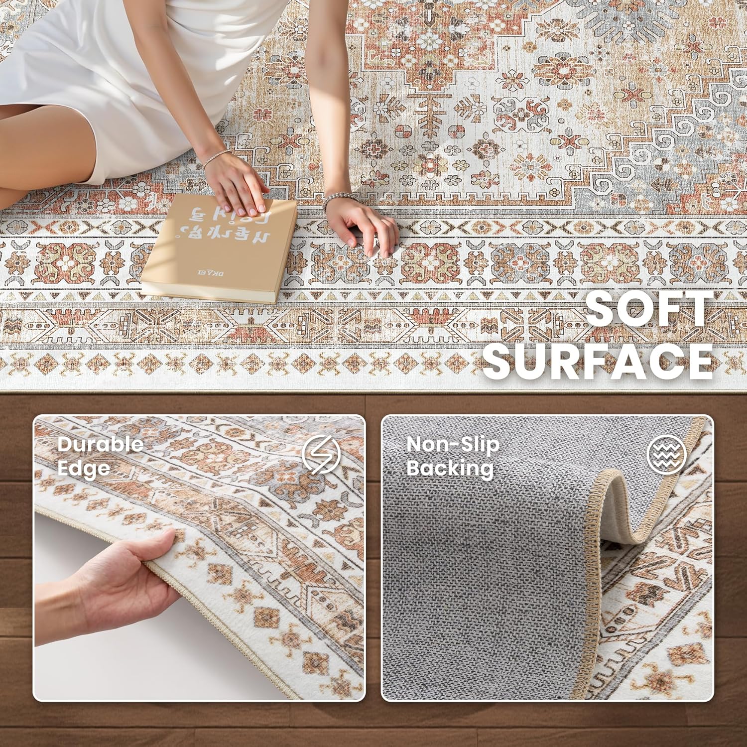 Thumbnail 5 de zesthome 5x8 Ultra-Thin Washable Area Rug with Non-Slip Backing, Orange