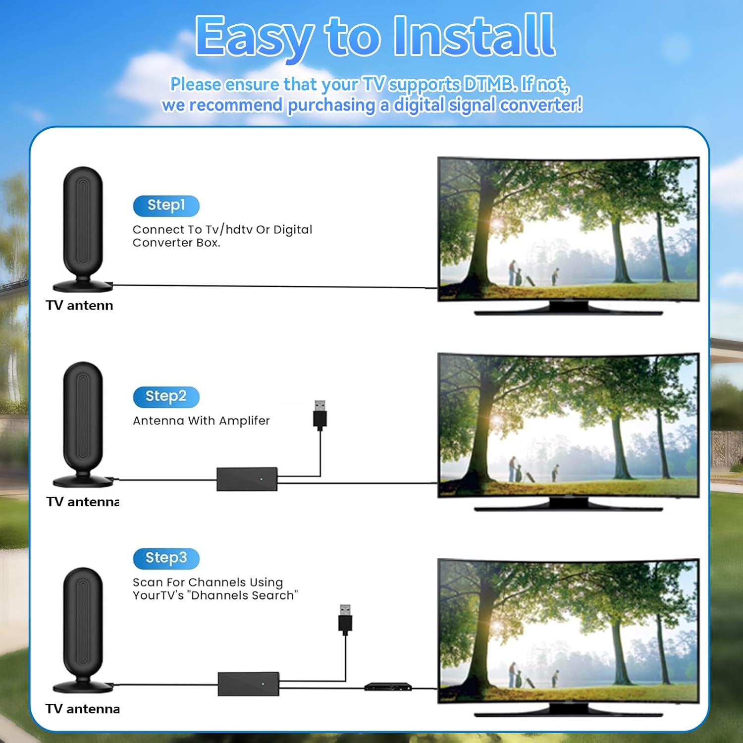 Thumbnail 3 de Indoor TV Aerial 2026 Upgrade – 360° Omnidirectional Indoor Antenna with Signal Booster