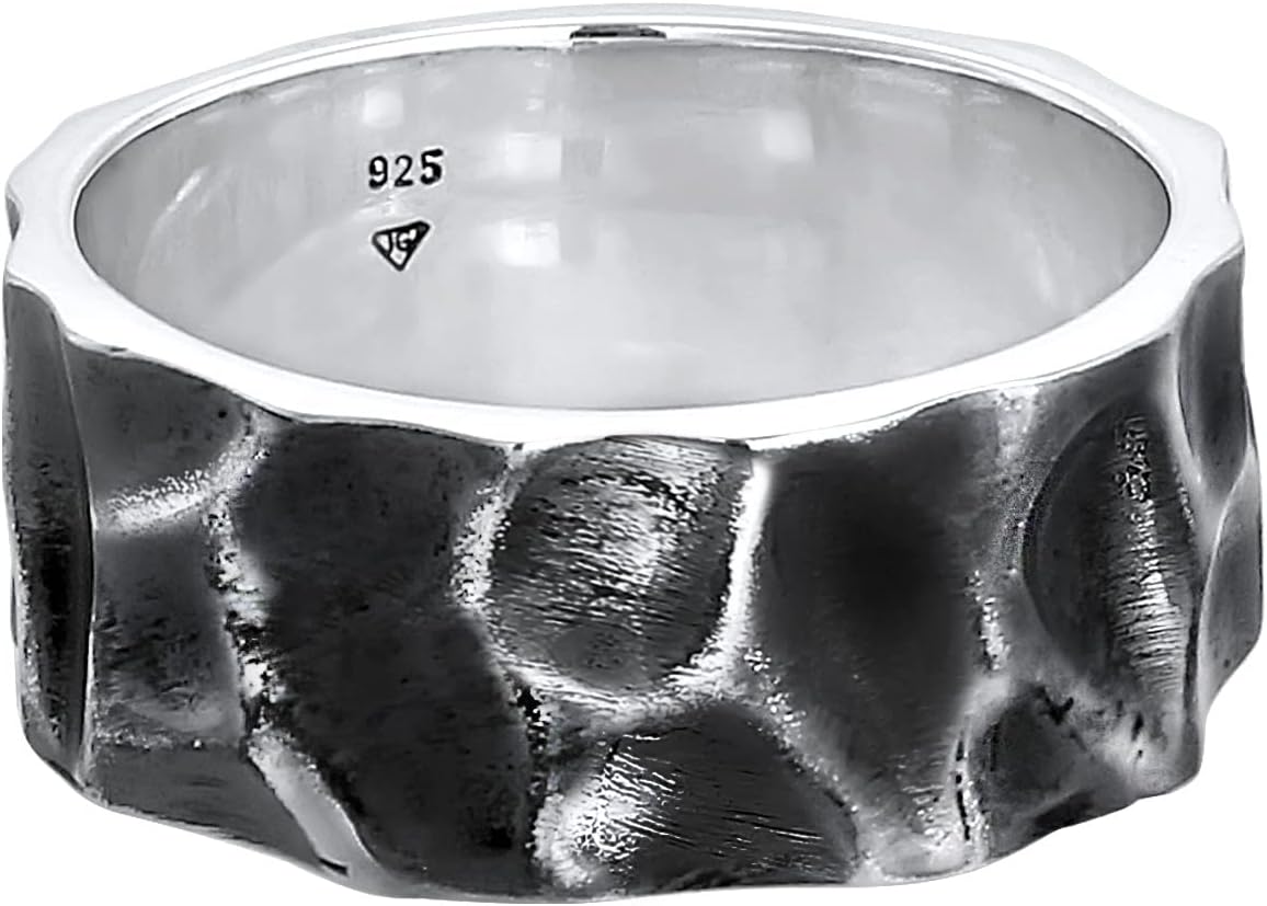 Detalle de Kuzzoi Herrenring im Hammerschlag-Design (925 Sterling Silber), massiver Bandring 10 mm, oxidiert, Ringgröße 54–66