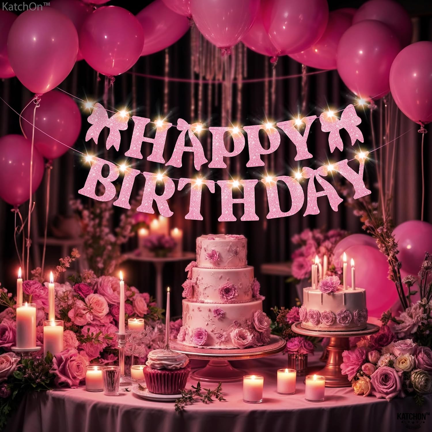 Thumbnail 4 de KatchOn Pink Glitter Happy Birthday Banner with Lights – 10 Feet