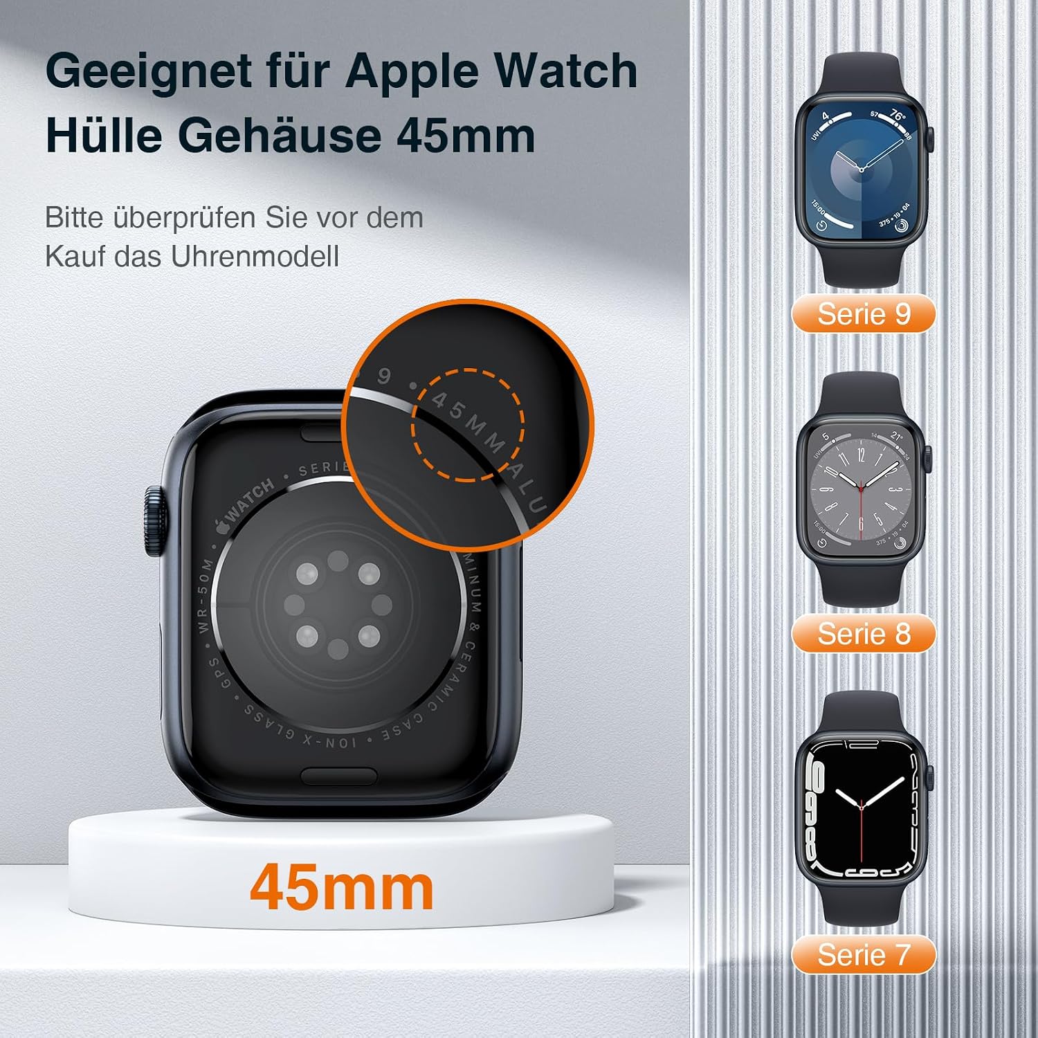 Thumbnail 1 de LK 2 Stück Schutzhülle für Apple Watch Series 9/8/7 45 mm – Klarer Hard-PC Protector in Schwarz