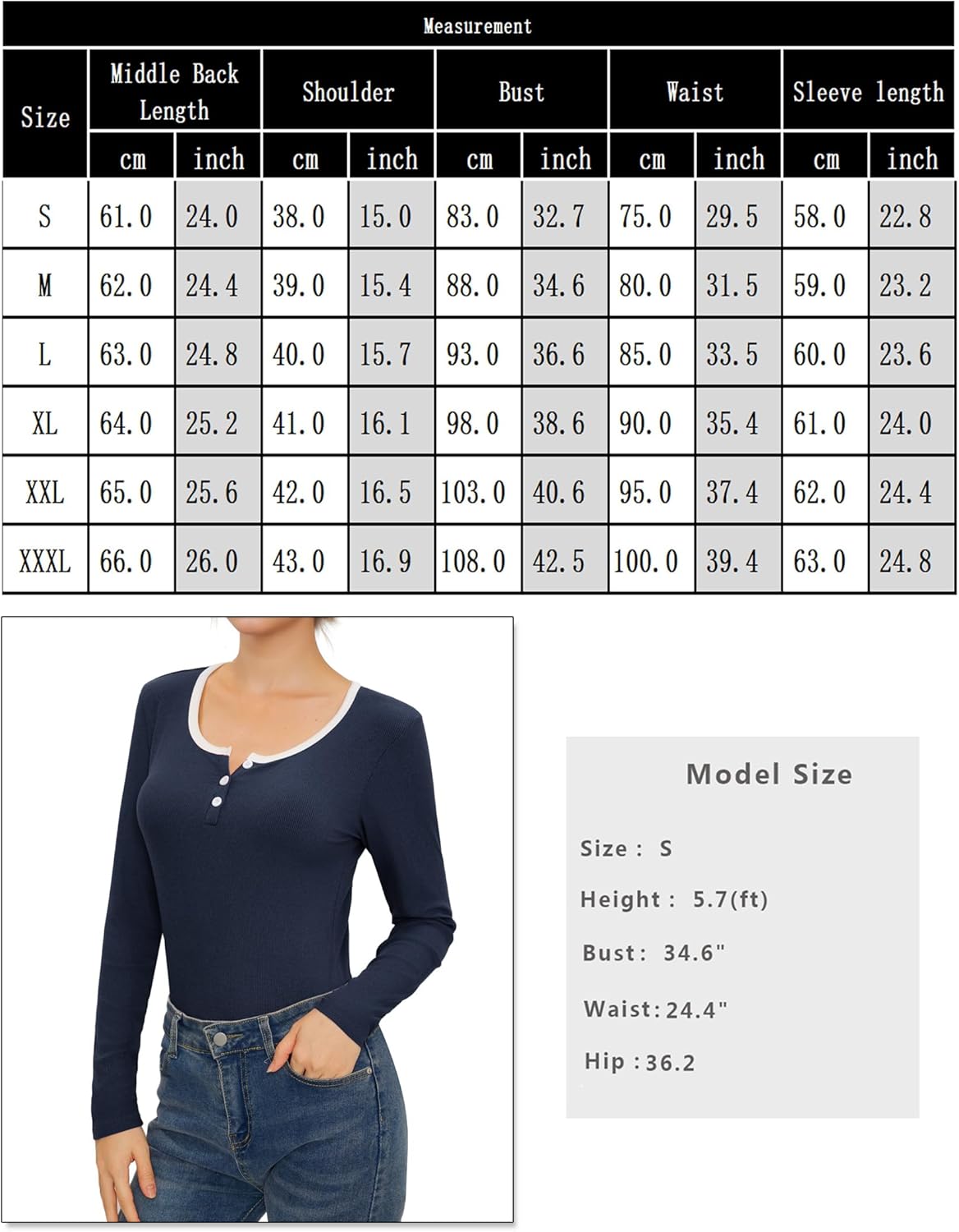Thumbnail 6 de Wayleb Maglia Donna Longsleeve Slim Fit con Girocollo e Bottoni in Tessuto Ribbed
