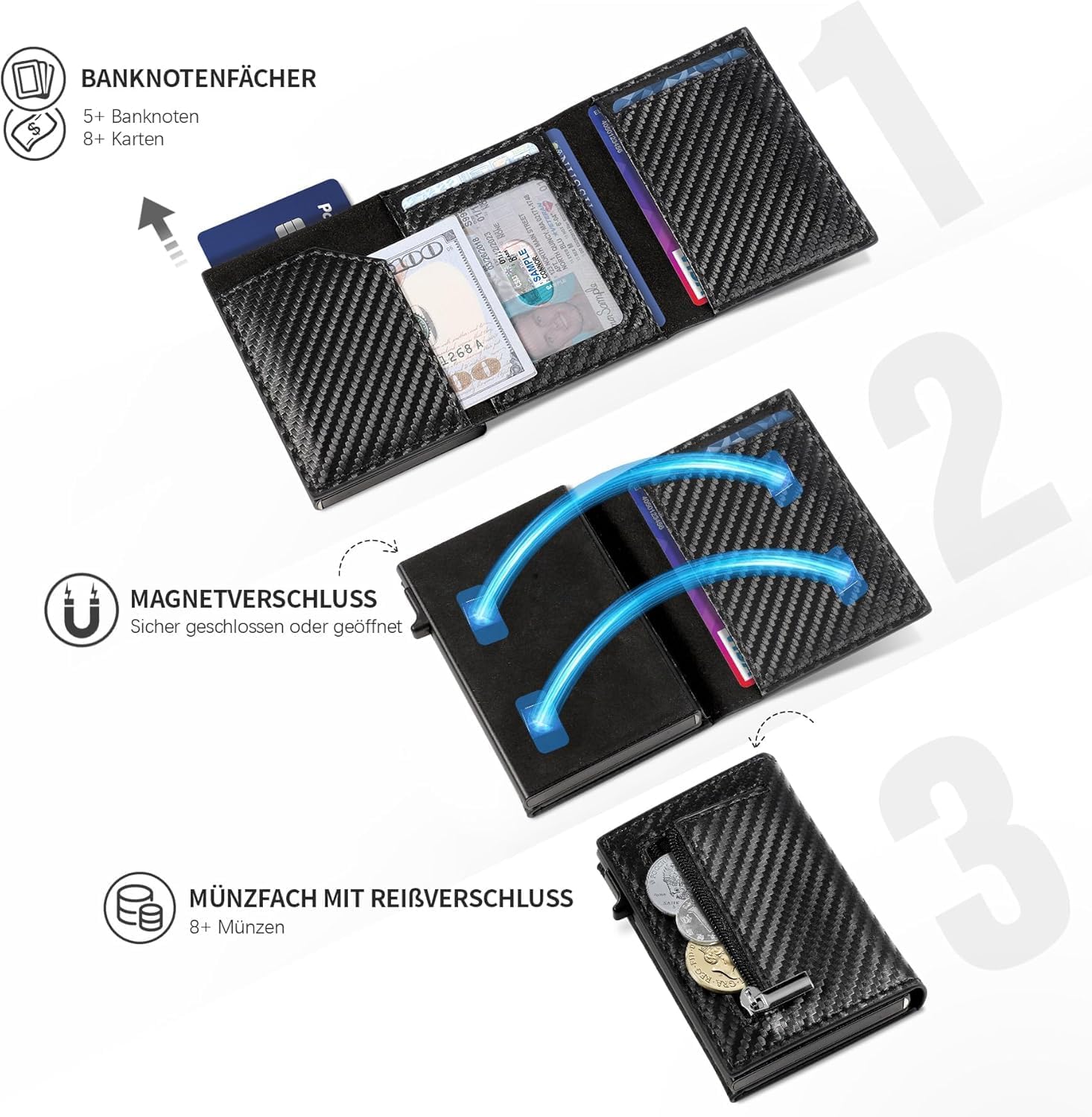 Thumbnail 1 de TEEHON Leder Geldbörse Herren Slim Wallet mit RFID Schutz