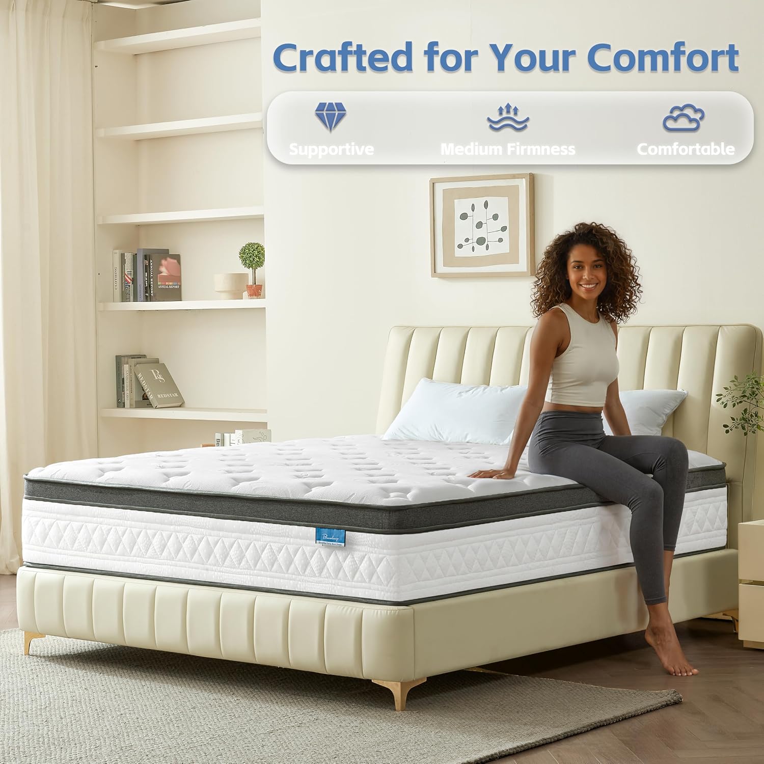 Detalle 1 de Breezleep 12 inch QUEEN Hybrid Mattress, Gel Memory Foam & Pocket Springs