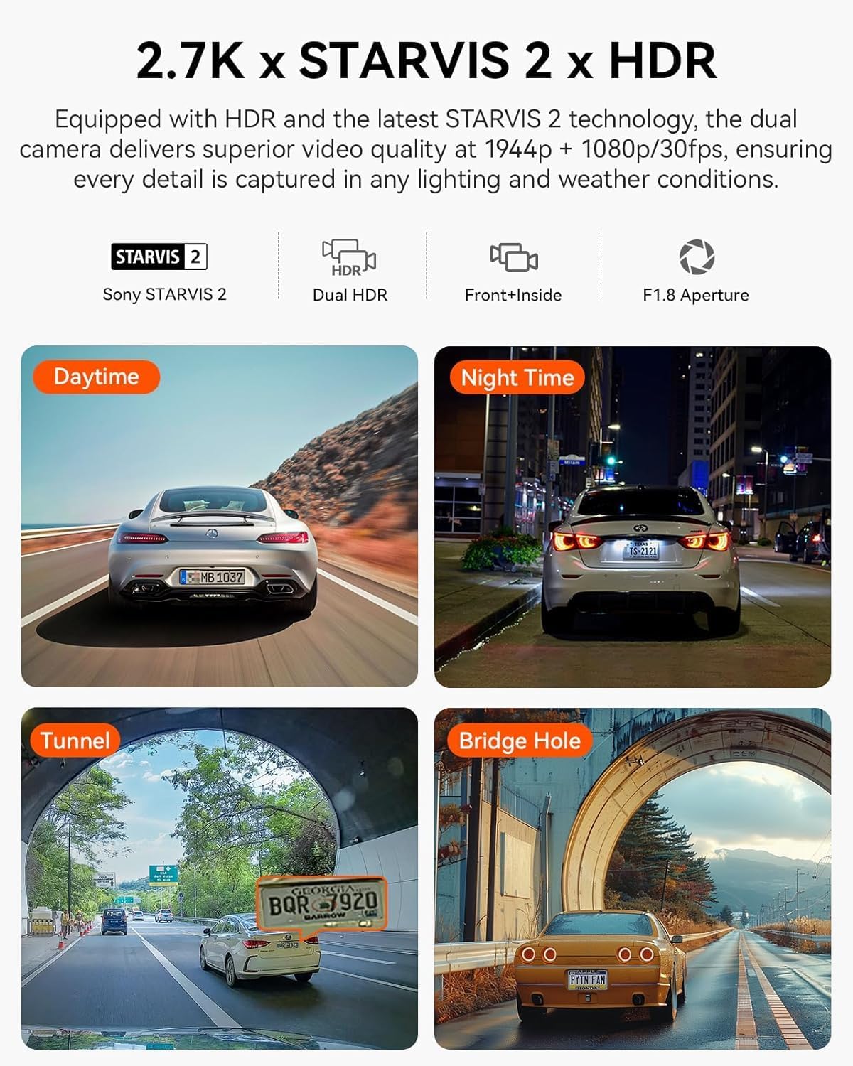 Thumbnail 1 de VANTRUE N2X Dual Dash Cam (Front) 2.7K+1080P with 5G WiFi, GPS, Night Vision & Parking Mode