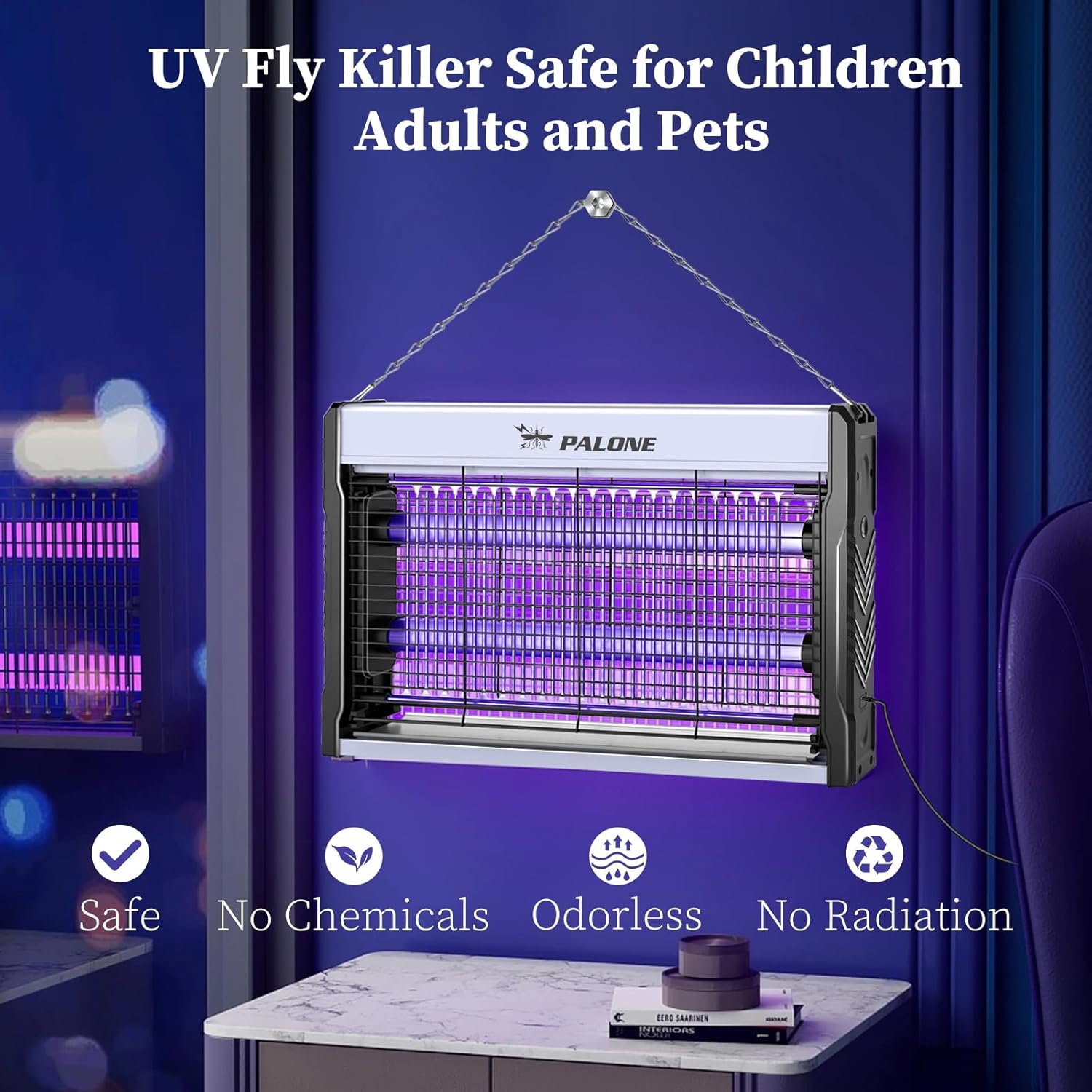 Thumbnail 6 de PALONE Insektenvernichter USB 3200V mit 2 Ersatz-UV-Röhren – Wandmontage, 360–400 nm, für Innenräume