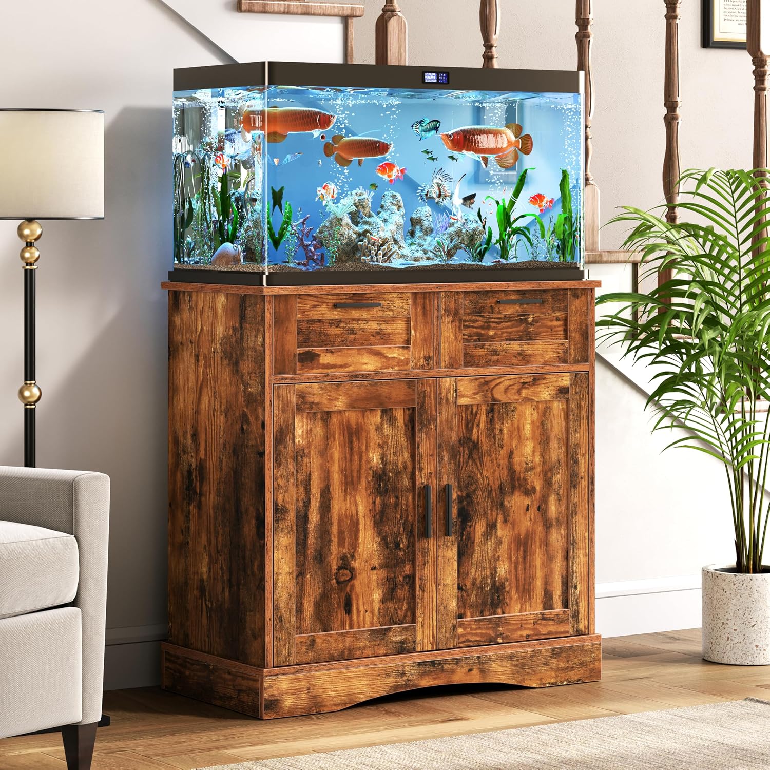 Detalle de Terroute PTBX01BR Aquarium Stand for 20-29 Gallon Tanks with 2 Drawers