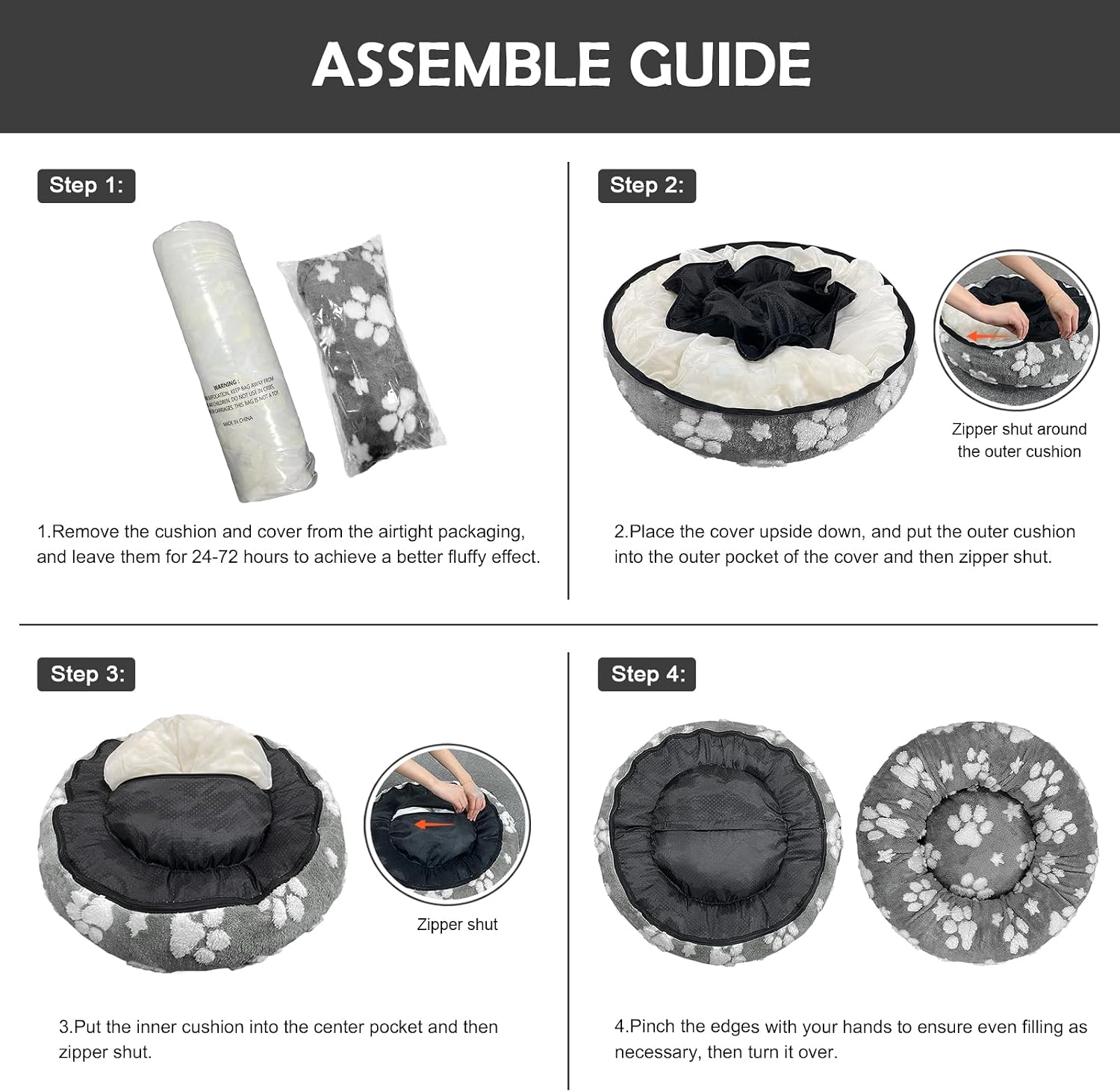 Detalle 2 de Yaning 58cm donut dog bed for small dogs