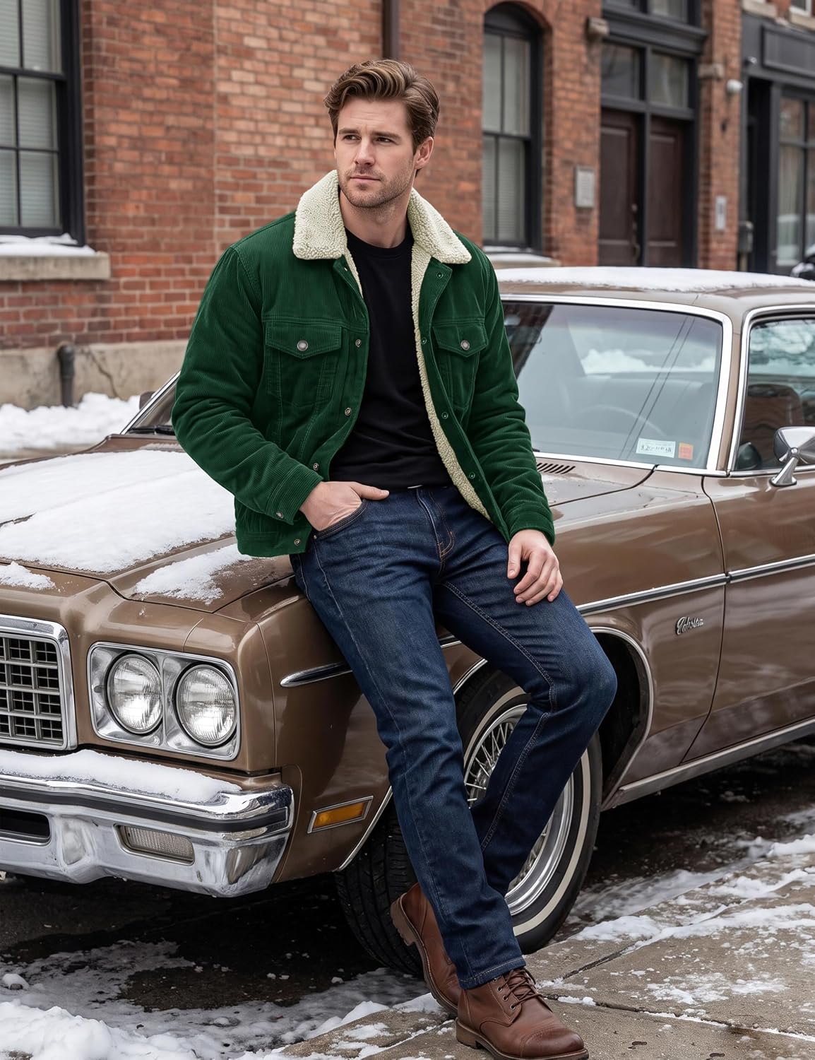 Detalle de MAGCOMSEN Men's Corduroy Sherpa Jacket, Cotton Coat with 5 Pockets