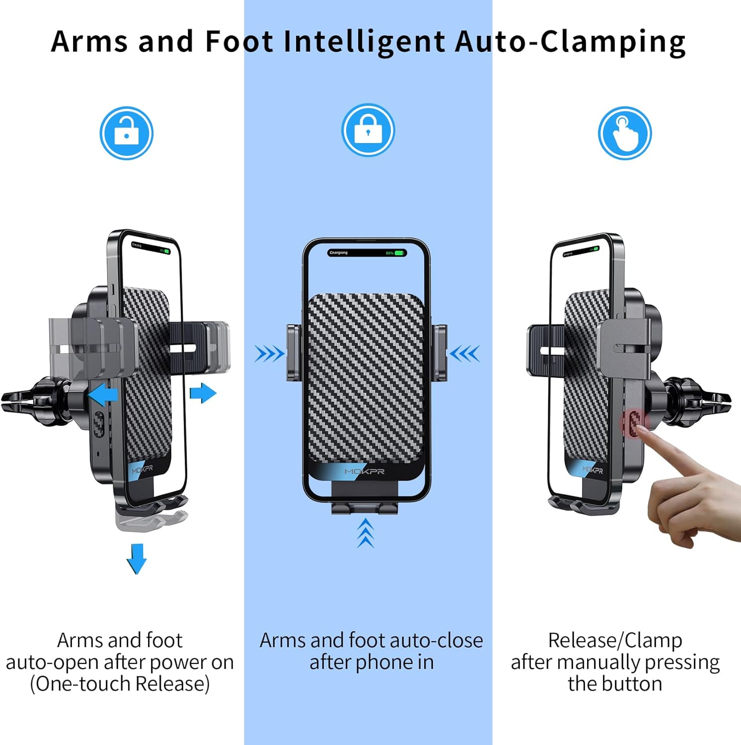 Thumbnail 3 de MOKPR Wireless Car Charger (15W) with Automatic Clamping Holder for iPhone & Galaxy