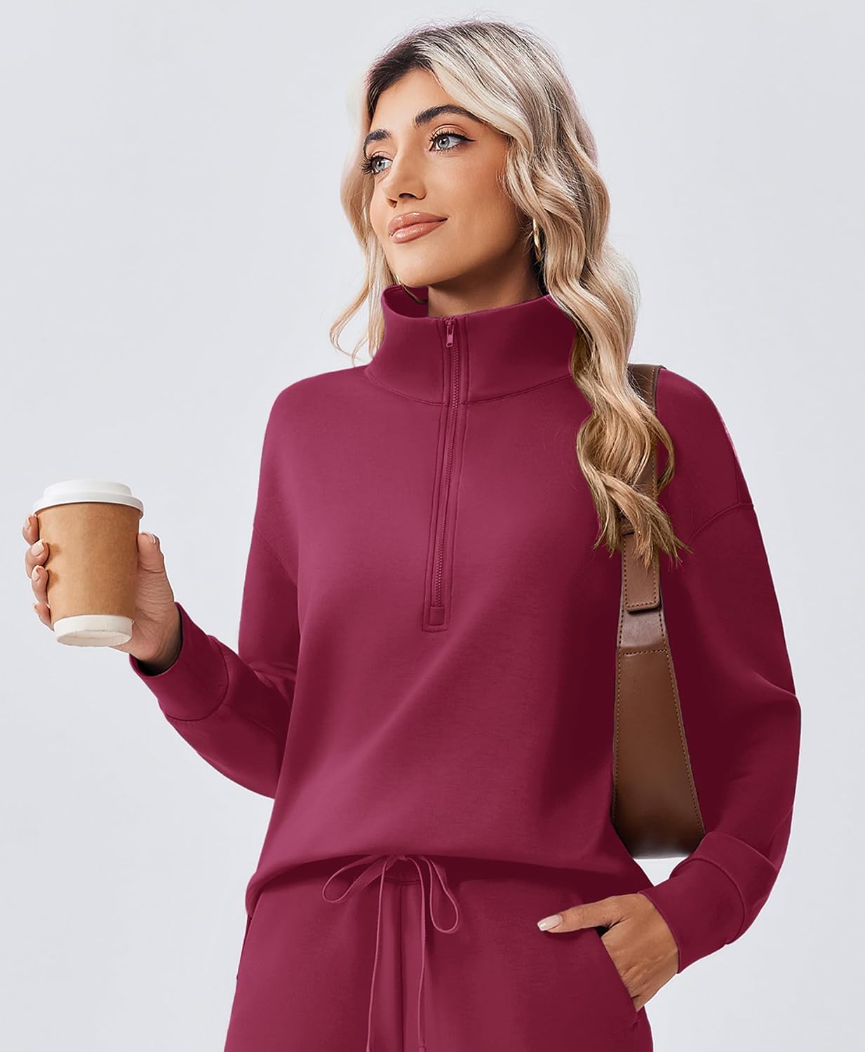 Detalle 2 de PINSPARK Women's Half-Zip Two-Piece Sweatsuit, Lightweight Stretch Fabric
