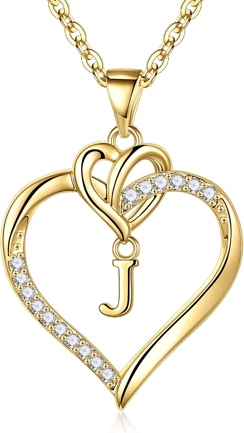 Detalle de TINGN collana con iniziali a cuore A-Z placcata oro 14K con ciondolo zirconi, 45 cm