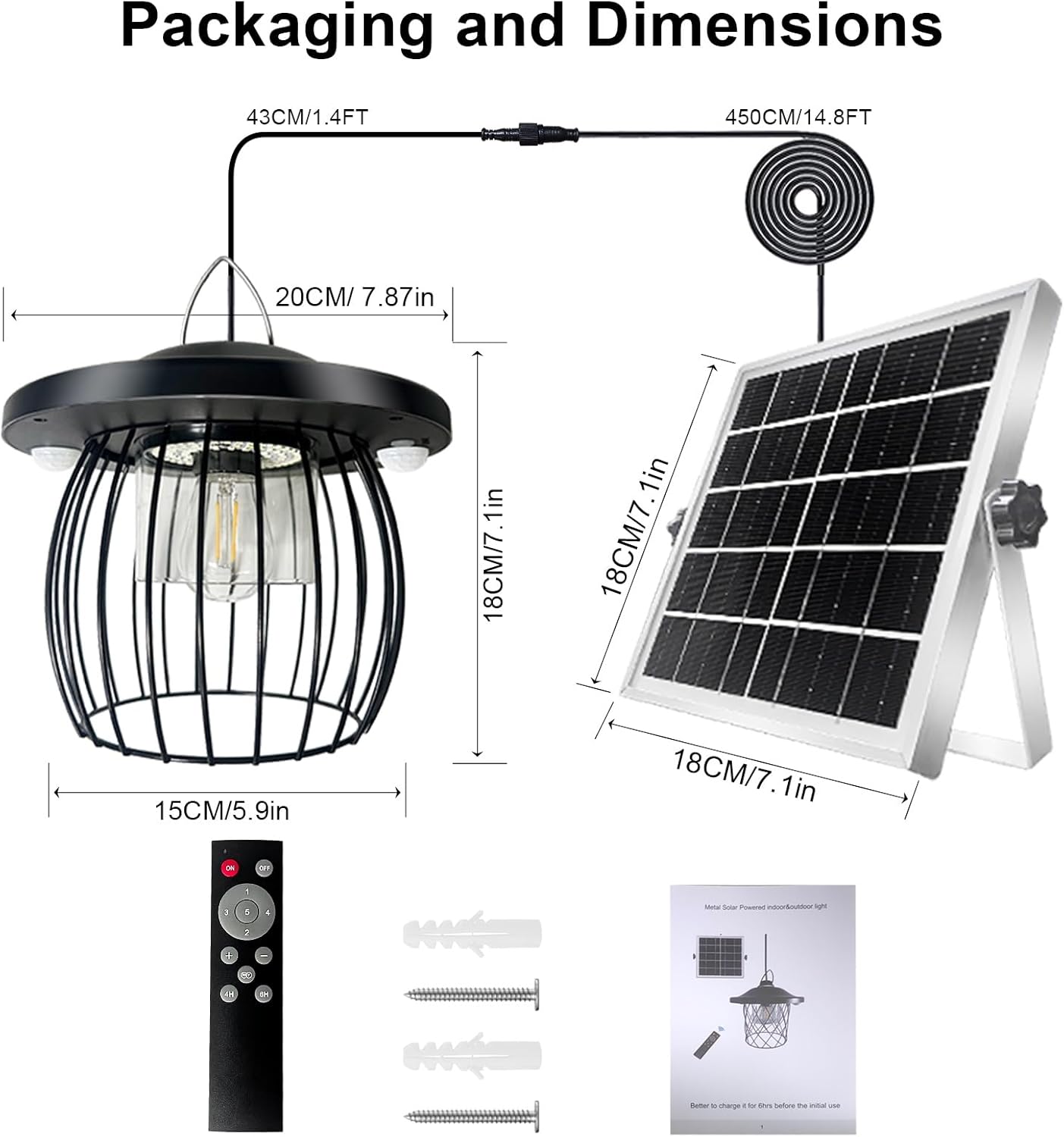 Thumbnail 2 de CREATESTAR Lampada a sospensione solare LED con telecomando, IP66, sensore di movimento