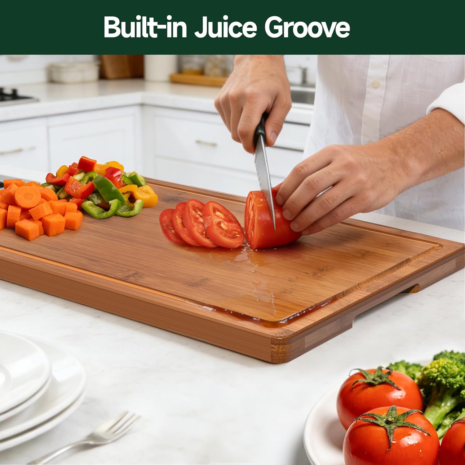Thumbnail 3 de Zeawec 3-Piece Bamboo Cutting Board Set with Deep Juice Grooves (Carbonized)