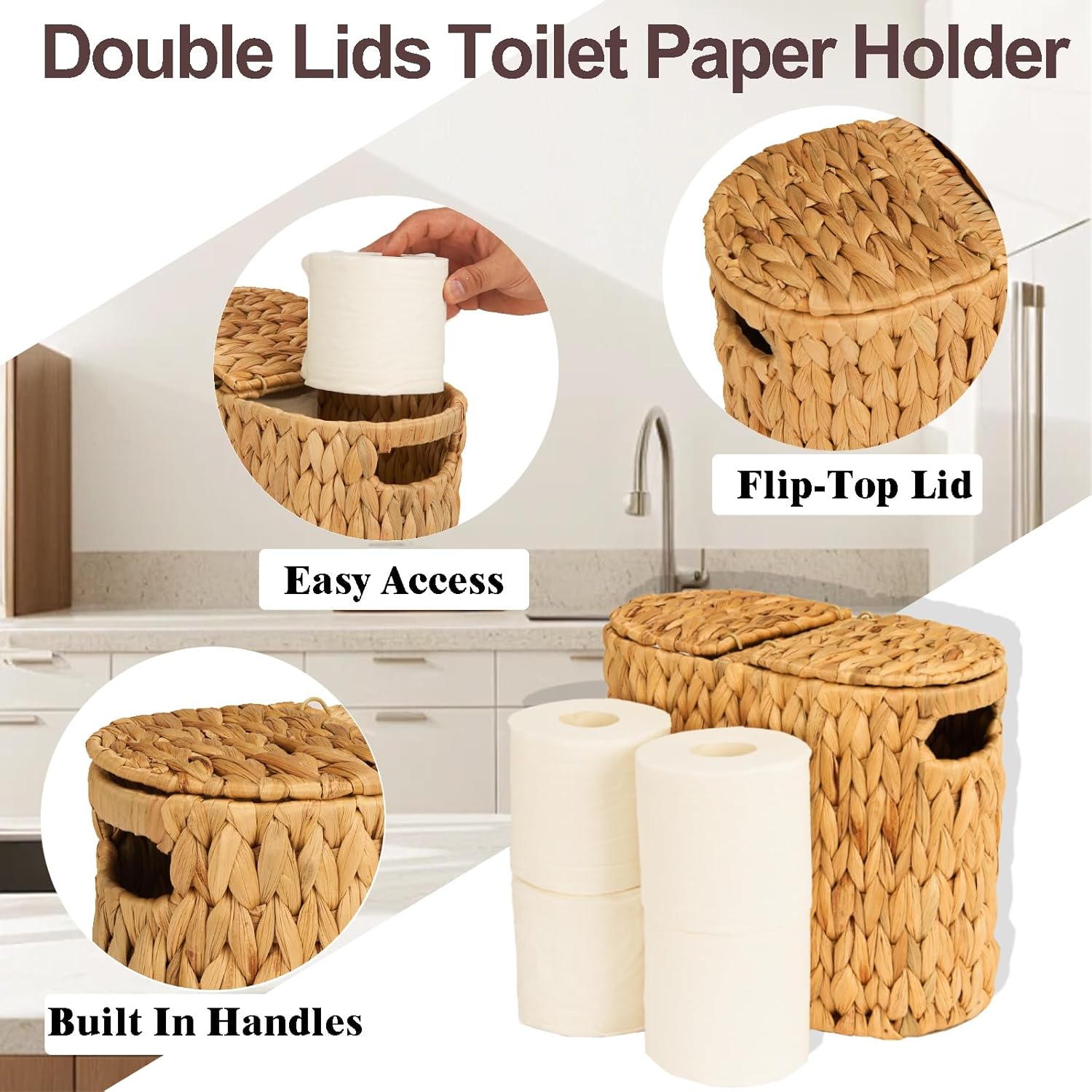 Thumbnail 4 de FairyHaus Wicker Toilet Paper Storage Basket with Lid 🧻