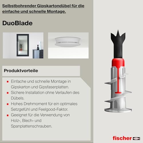 Detalle de fischer DuoBlade S – selbstbohrender Gipskartondübel mit Spanplattenschraube, 20 Dübel + 20 Schrauben