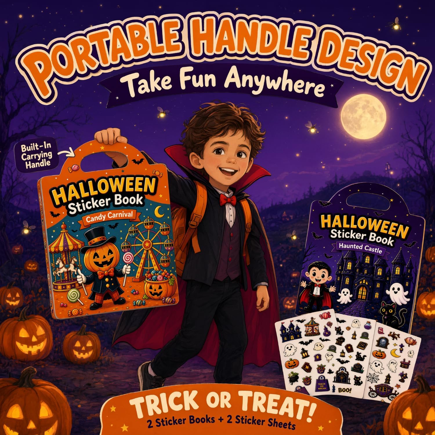 Detalle 2 de Tailano Bookss00a Reusable Halloween Sticker Books, 2-Pack with 89 PVC Stickers