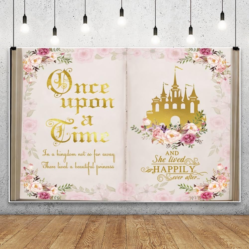 Detalle de Leowefowa 10x8ft Fairy-Tale Vinyl Photography Backdrop, Pink Storybook Design