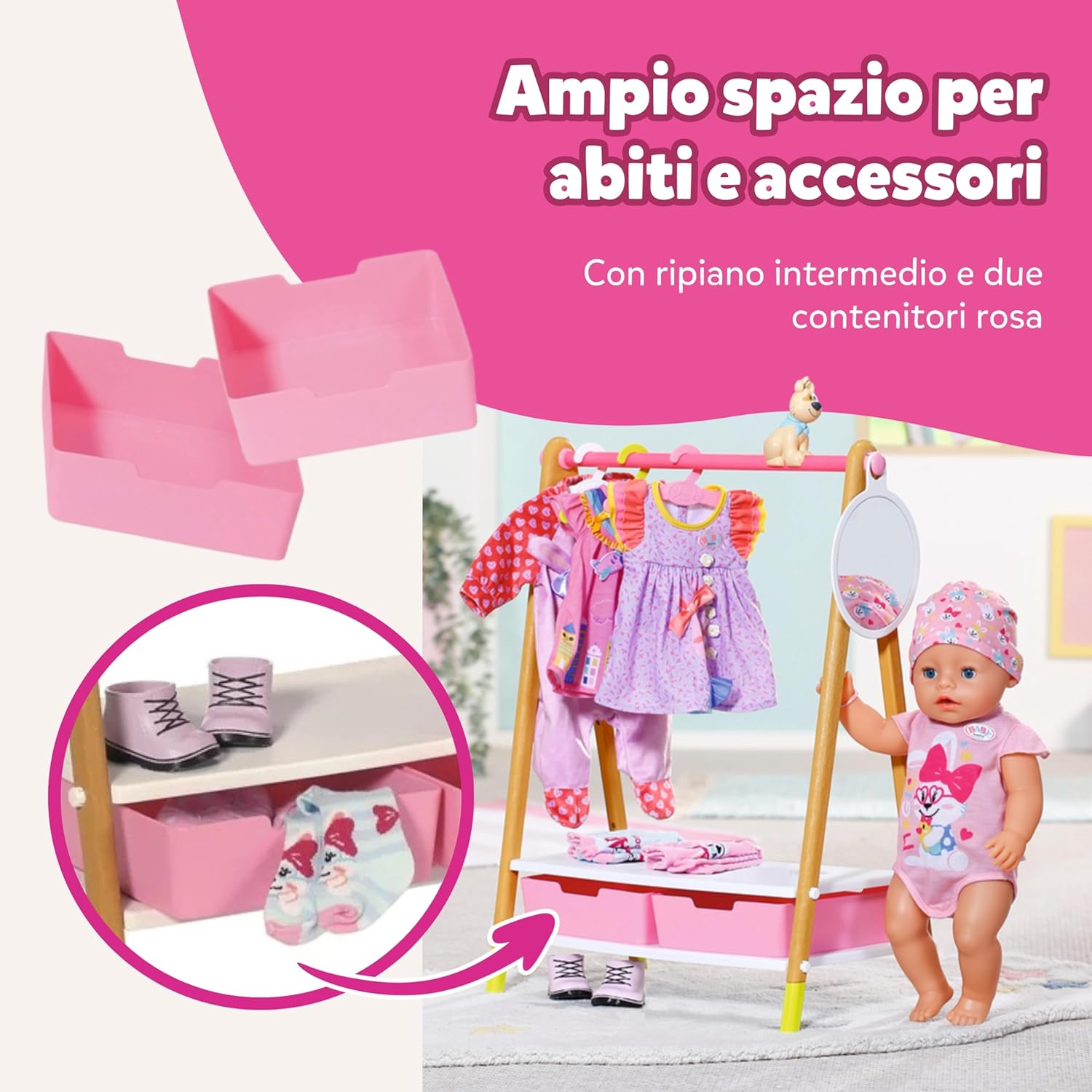 Thumbnail 2 de BABY born 830000 Appendiabiti – Appendiabiti in legno con Specchio, 3 ganci e 2 cassetti per bambini dai 3 anni