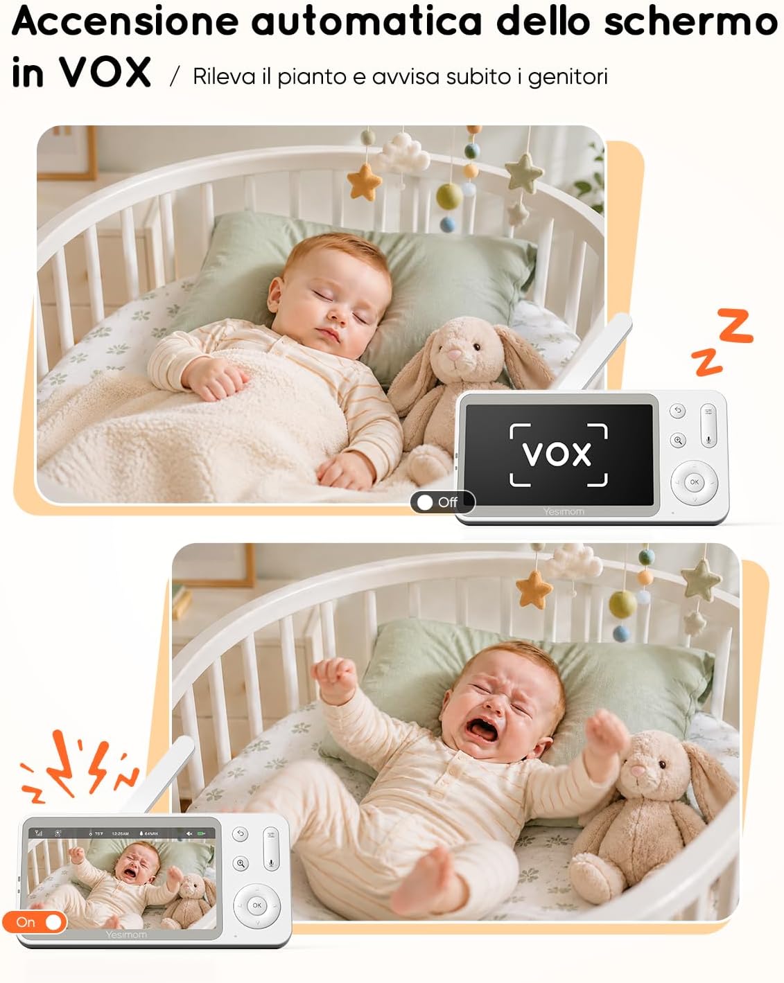 Thumbnail 4 de YESIMOM Baby Monitor versione aggiornata 2K con schermo IPS da 5" e controllo app, PTZ 360°