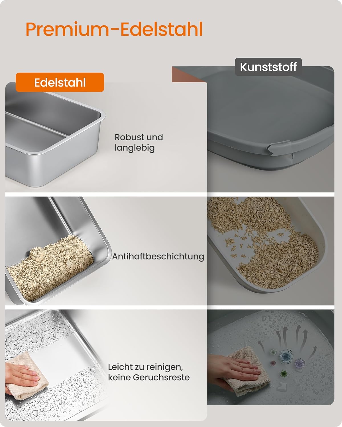 Thumbnail 2 de Feandrea Katzenklo aus Edelstahl mit hohen Seitenwänden, Trittstufe & Zubehör – für Katzen bis 15 kg, schiefergrau